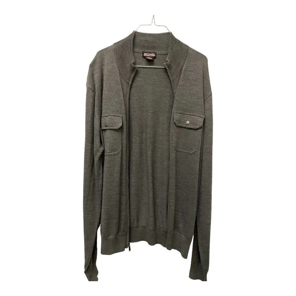 Michael Michael Kors Zip Up Sweater LARGE Mens Gray Knit Casual Winter Wear